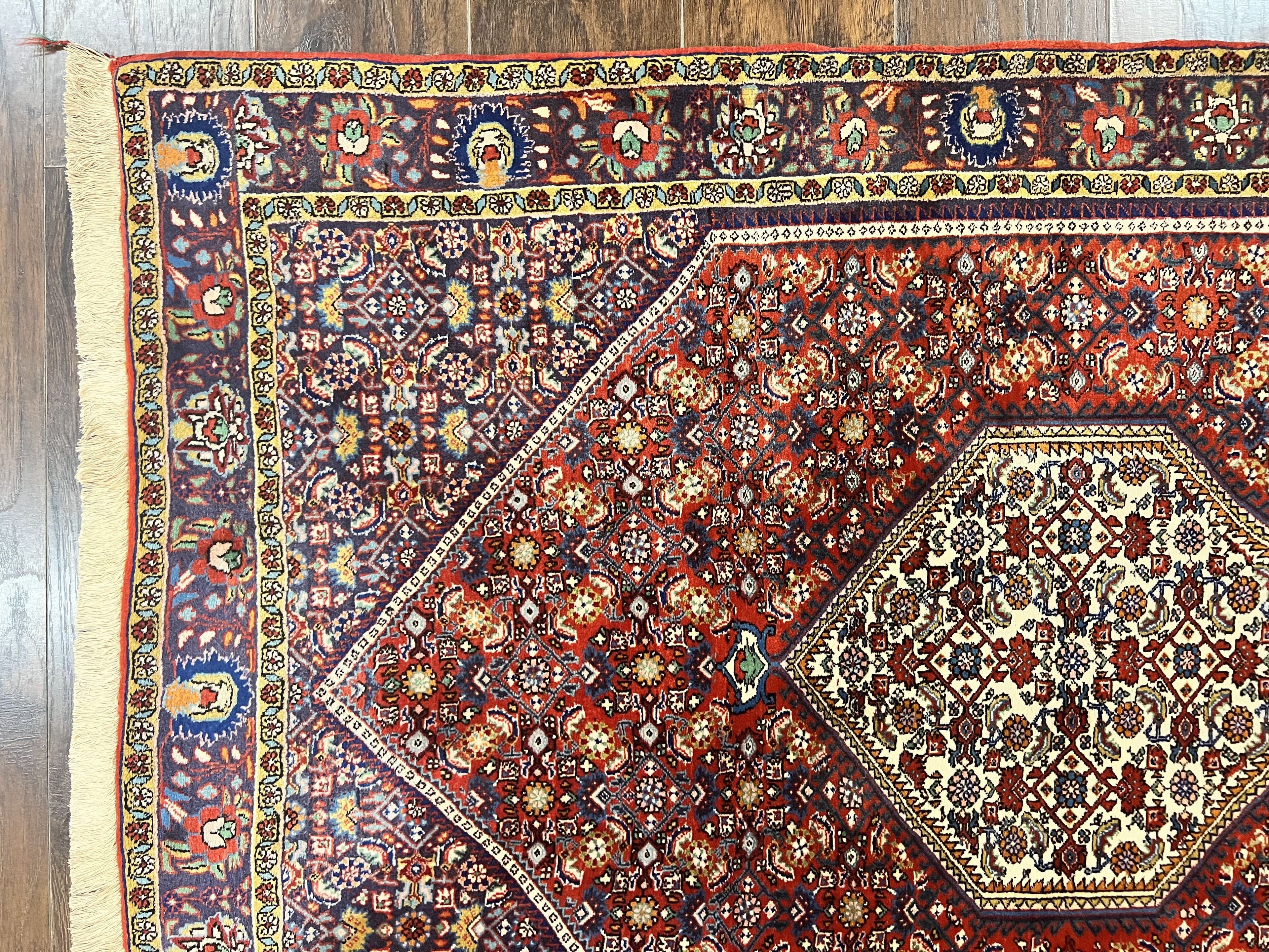 Persian Bidjar Rug 4x6, Handmade Oriental Carpet, Fine Weave, Herati Mahi Pattern, Vintage, Red, 300 KPSI