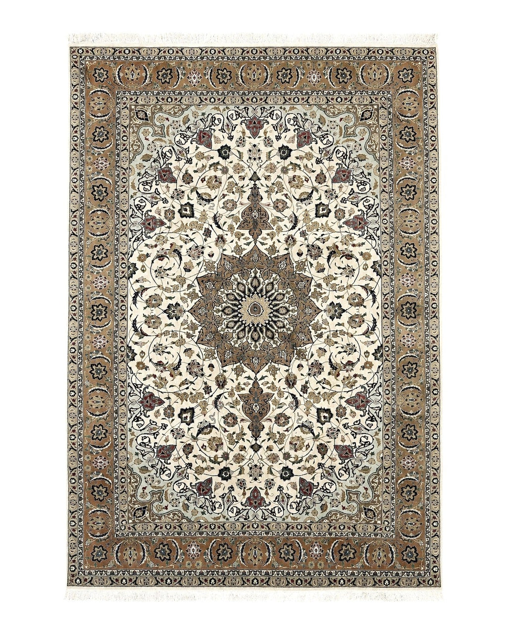 Wonderful Persian Tabriz Rug 7x10, Floral Medallion, Very Fine Oriental Carpet, Ivory