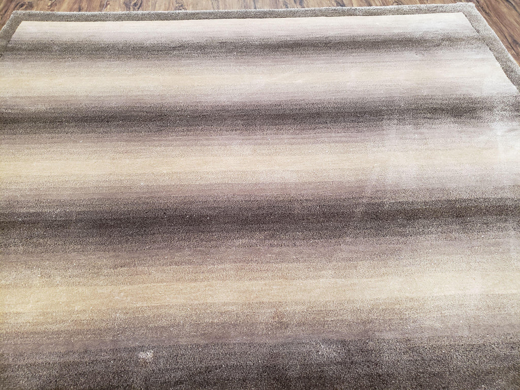 Vintage Safavieh Tibetan Indian Rug 6x9, Nepal Rug, Handmade, Striped Rug, Brown & Beige, 6x9 Oriental Carpet, Wool, Soft