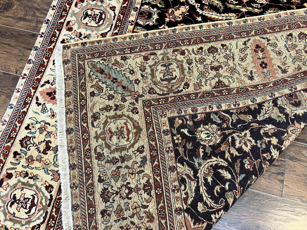 Indo Persian Rug 5x15, Wide Runner Rug 5 x 15 ft, Wool Hand Knotted Vintage Carpet, Black & Cream, Floral Allover Long Oriental Rug