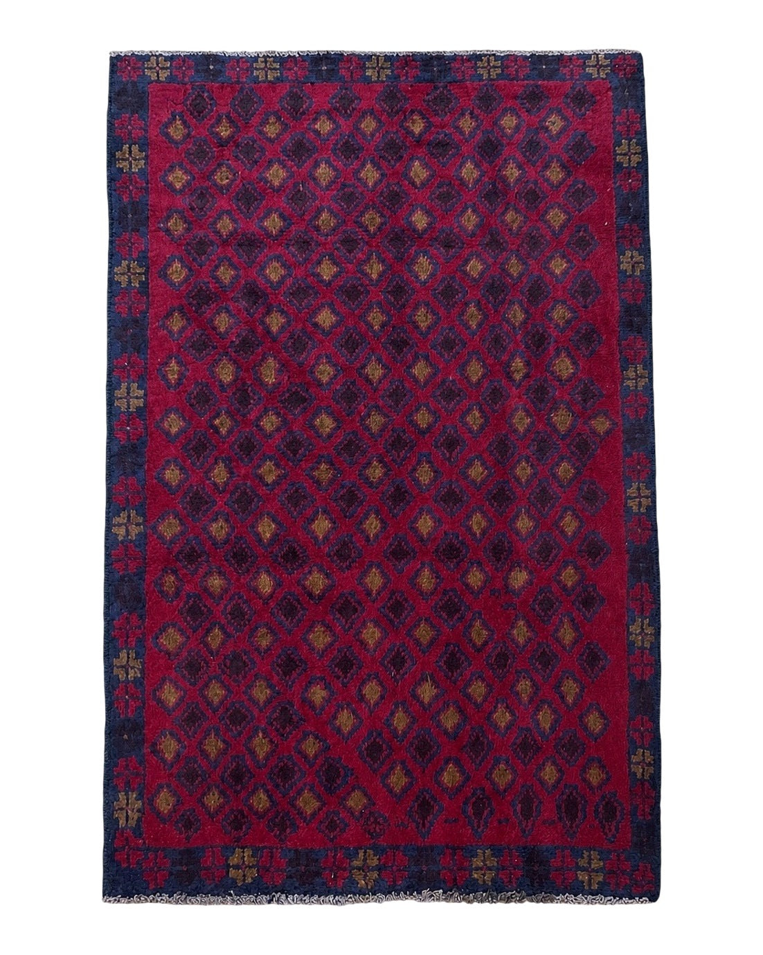 3x5 New Vintage Handmade Tribal Wool Rug Balouch Rug Afghan Rug Red Blue Diamond