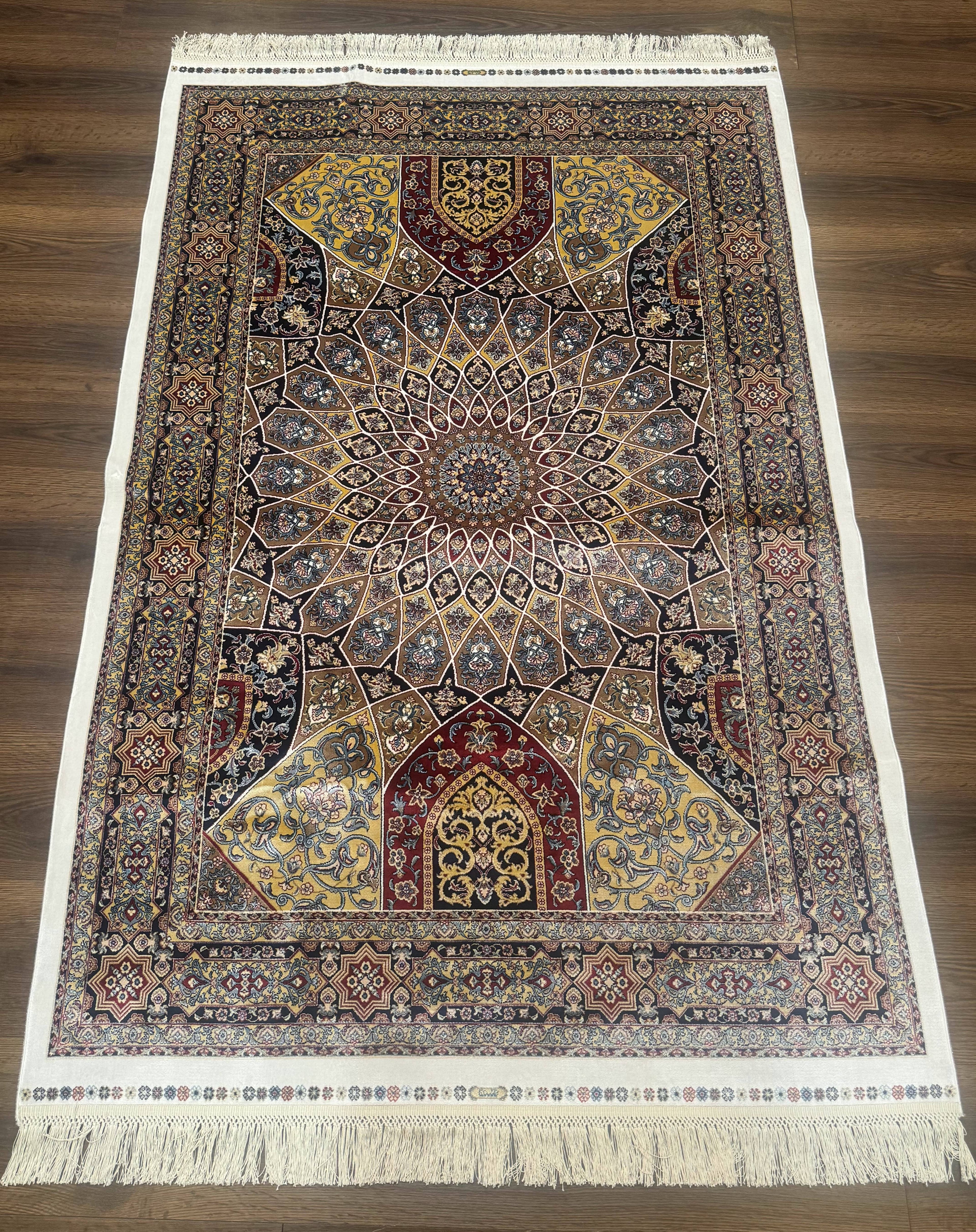 Turkish Silk Rug 4x6, Dome Design, Memluk Carpet, Bamboo Silk, New
