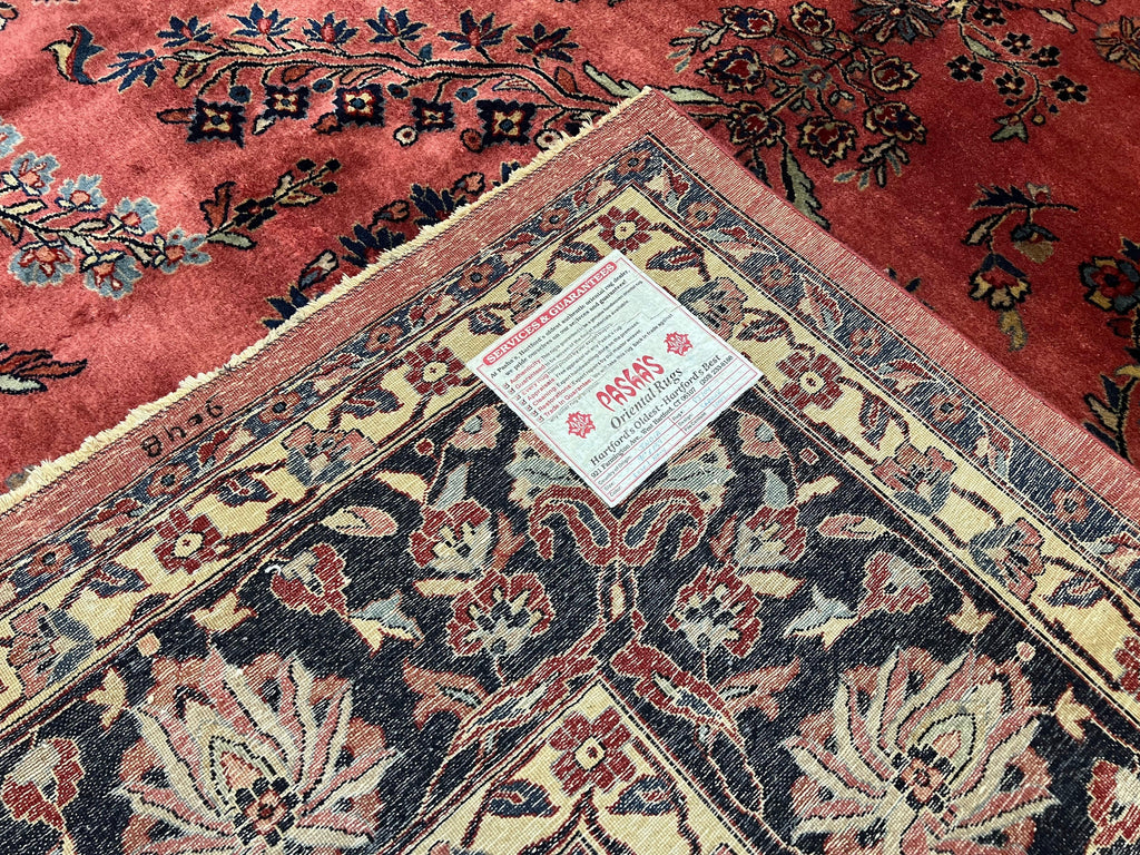 Indo Sarouk Rug 10x14, Vintage Indian Persian Area Rug 10 x 14, Wool Hand-Knotted Oriental Carpet, Red Floral Allover Large Rug, Beautiful