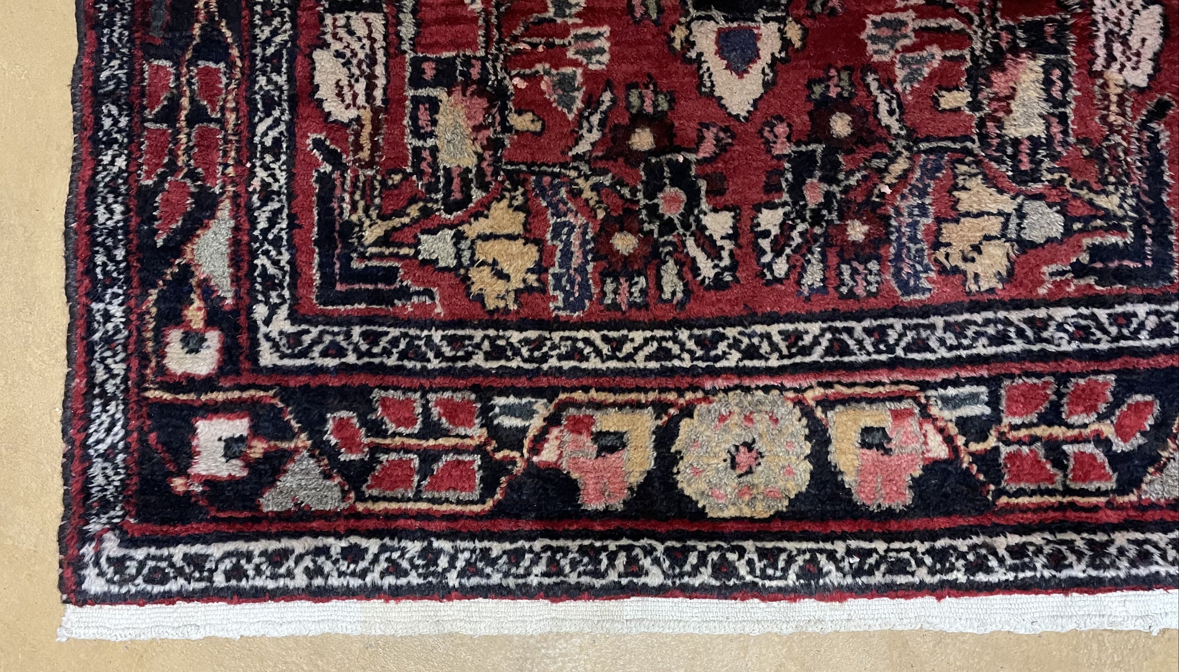Antique Persian Hamadan Runner Rug 3.4 x 9, Red, Handmade Wool Runner