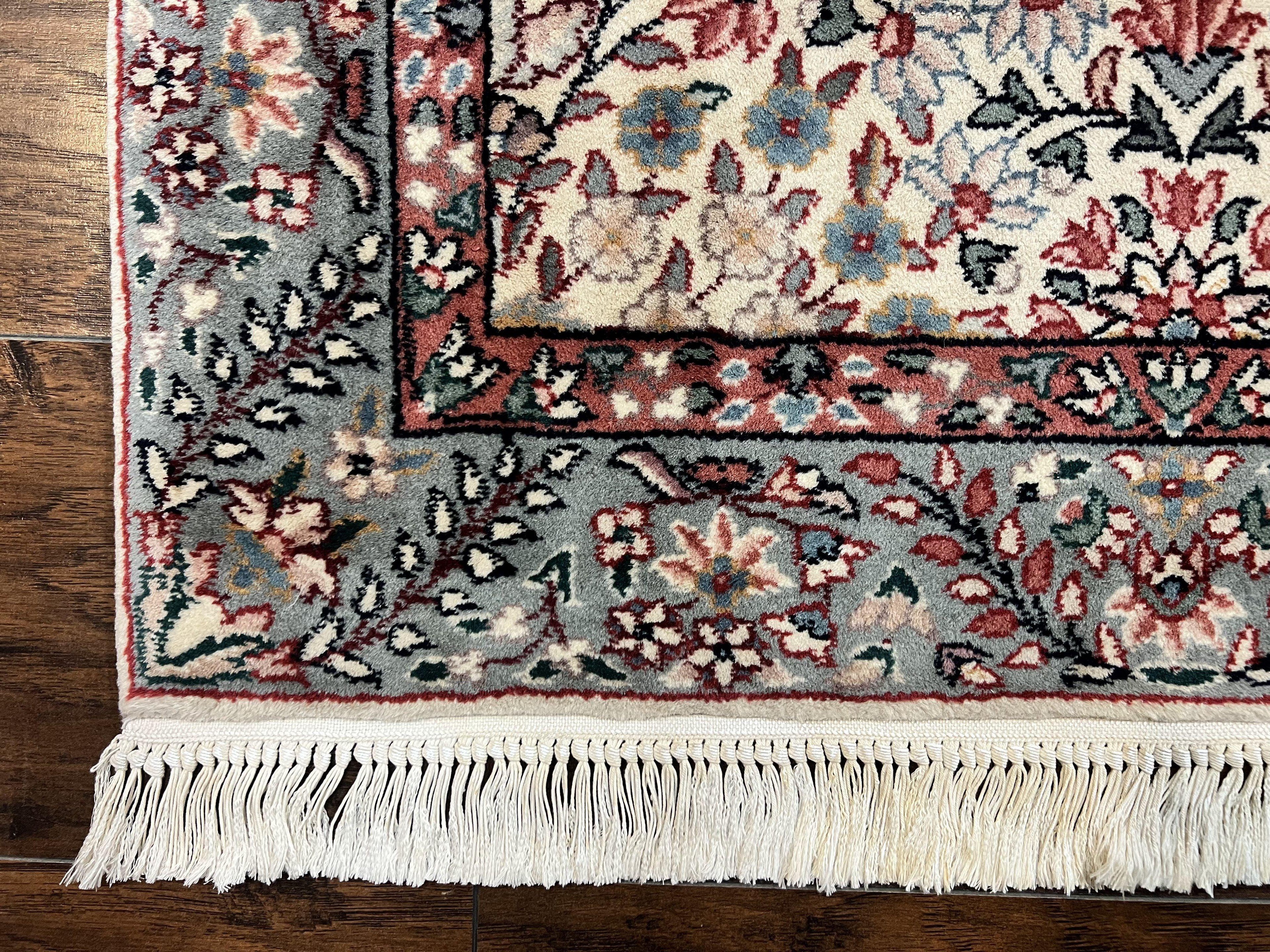 Sino Persian Runner Rug 2.7 x 10, Floral Kirman Lavar Carpet for Hallway, Cream, Handmade Wool Vintage Rug