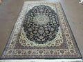 4' X 7' Vintage Handmade India Wool Silk Accent Rug Hand Knotted Black Organic