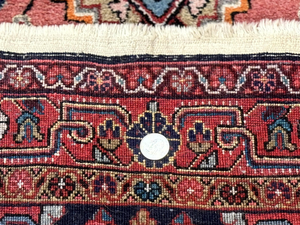 Persian Rug 3x5, Jozan Sarouk Rug, Navy Blue and Coral, Medallion Rug, Semi Antique