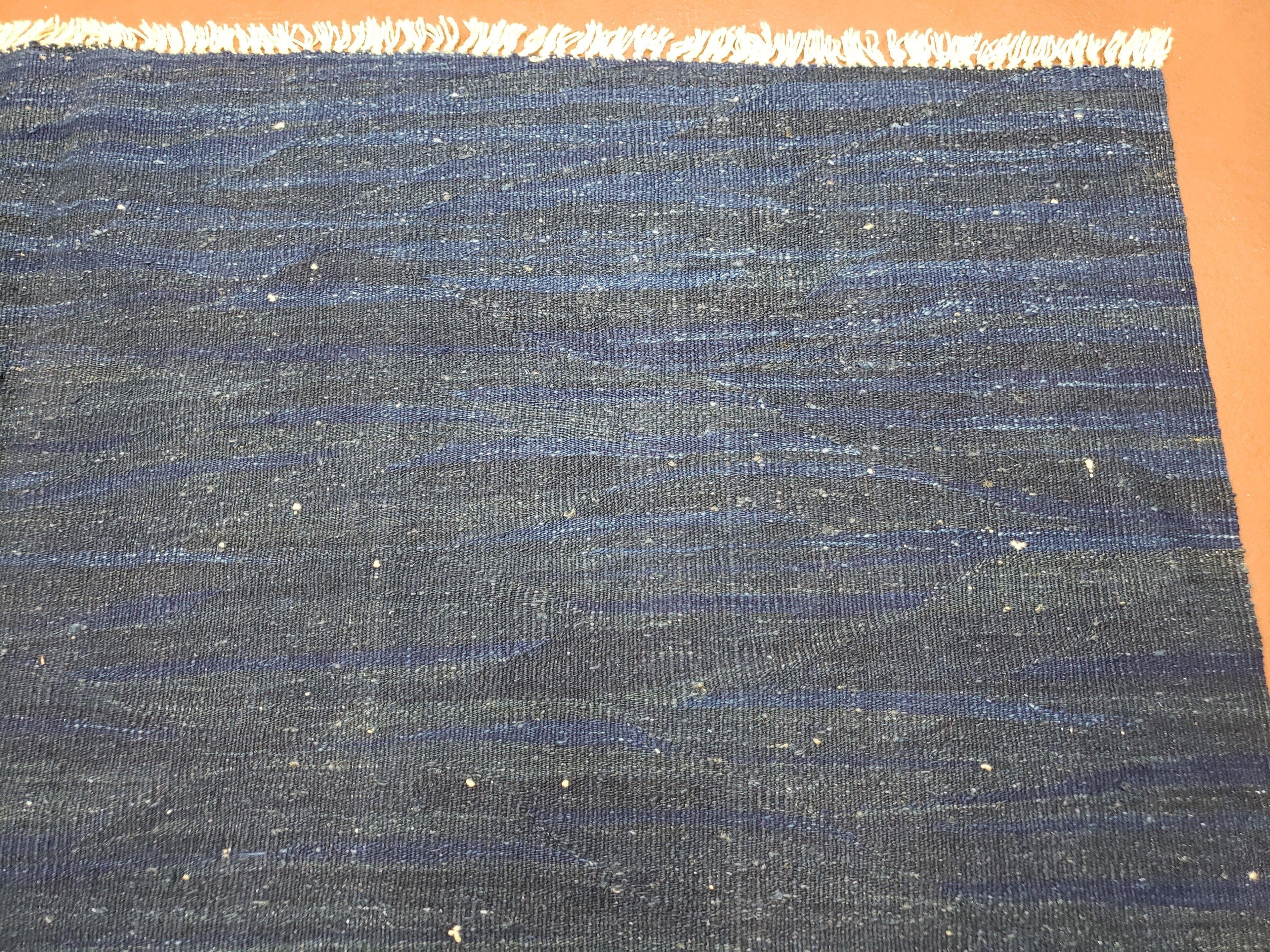 Large Blue Turkish Kilim Rug 7x10, Handmade, Wool