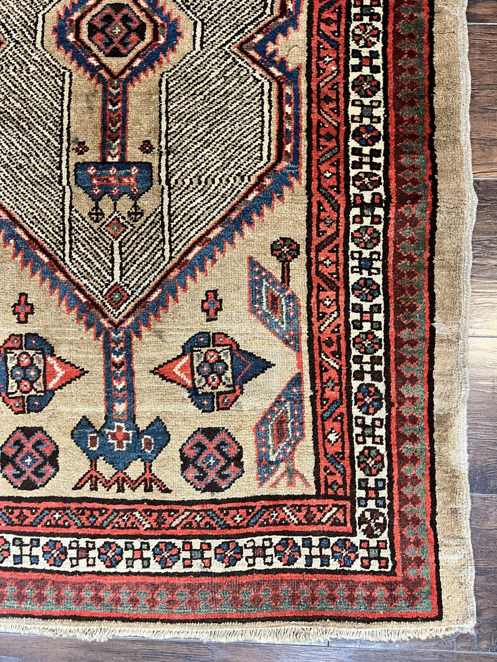 Antique Persian Runner 3 x 7, Camel Hair Runner 3x7 ft, Handmade Hallway Rug, Geometric Design, Tribal Rug, Persian Sarab Rug 3x7