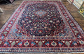 Navy Blue Persian Rug 9x12, Antique Persian Carpet, Kork Wool, 200 KPSI, Persian Kashan Rug