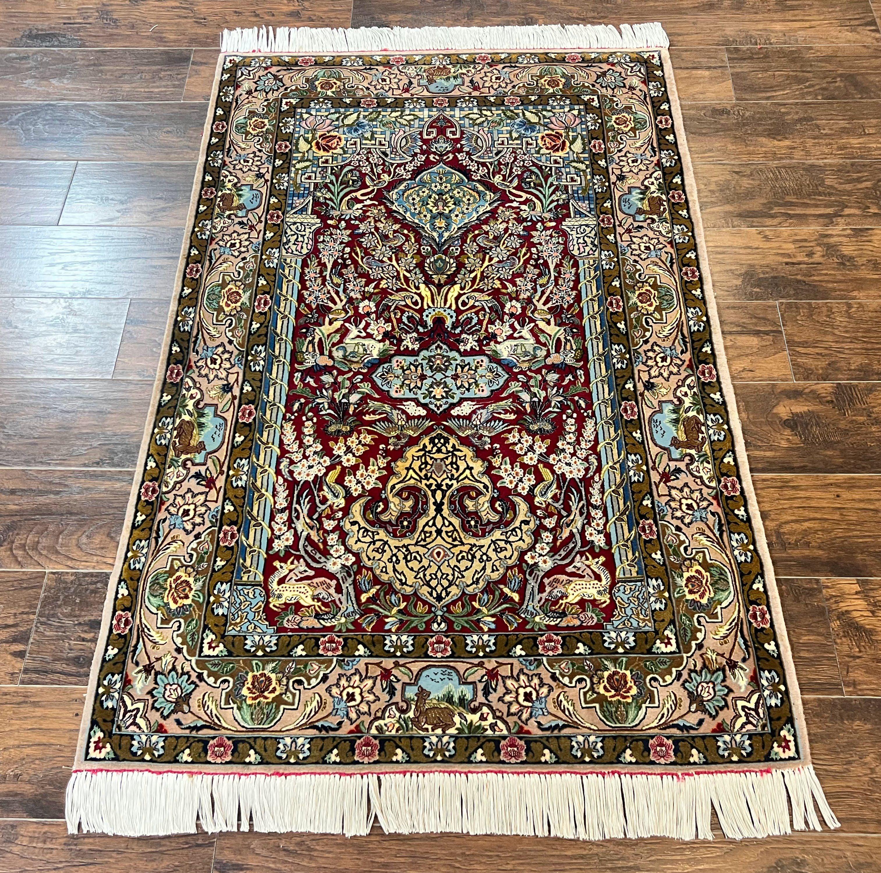 Marvelous Persian Isfahan Rug 3.7 x 5.6, Tree of Life and Animal Pictorials, Handmade Vintage Super Fine 600 KPSI, Kork Wool  Silk Highlights, Rare