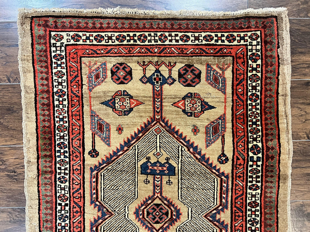 Antique Persian Runner 3 x 7, Camel Hair Runner 3x7 ft, Handmade Hallway Rug, Geometric Design, Tribal Rug, Persian Sarab Rug 3x7