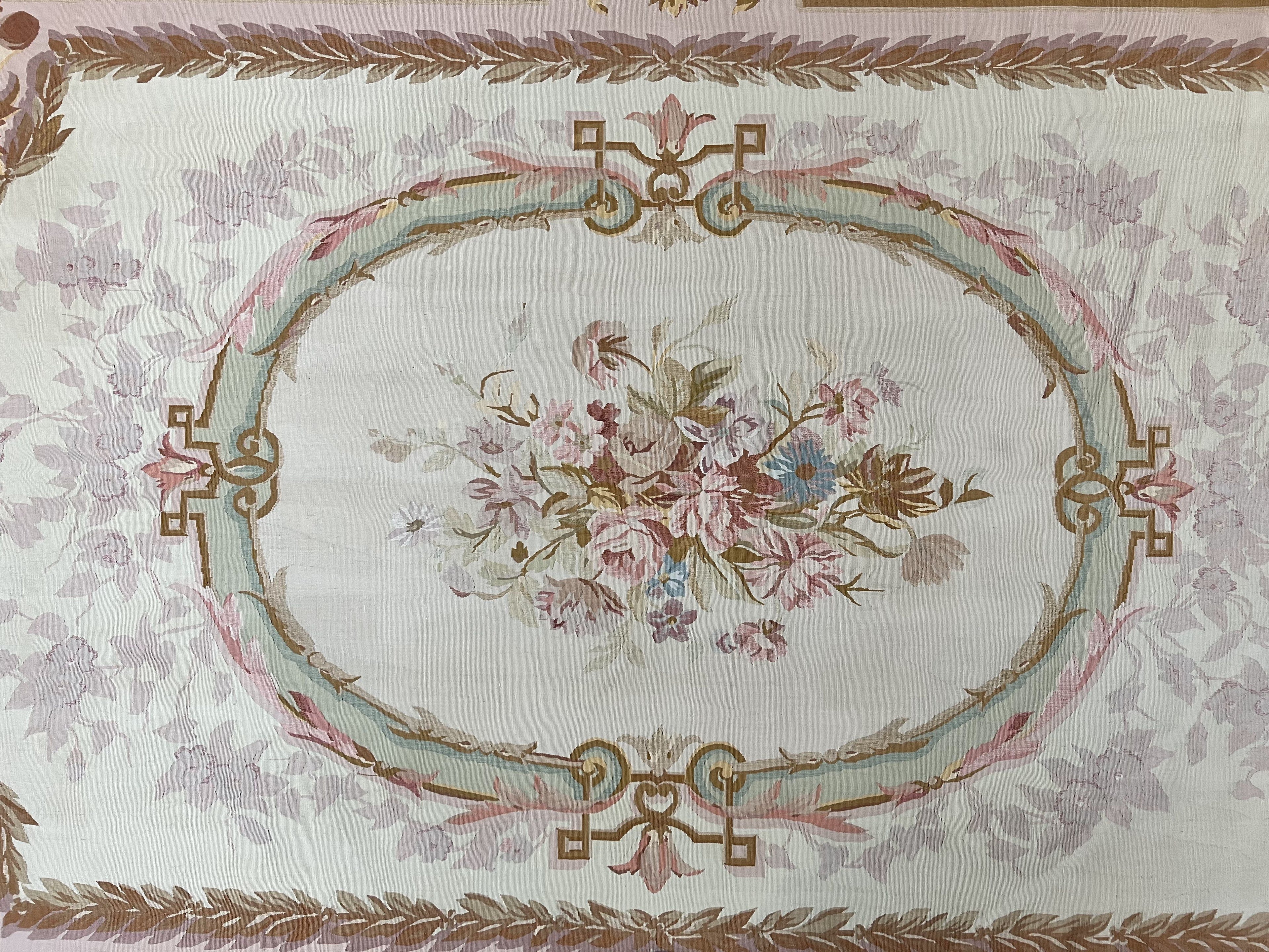 Large Aubusson Rug 11x15, Oversized Gallery Palace Size Flatweave Savonnerie Carpet 11 x 15 ft, Wool Handmade Vintage Elegant European