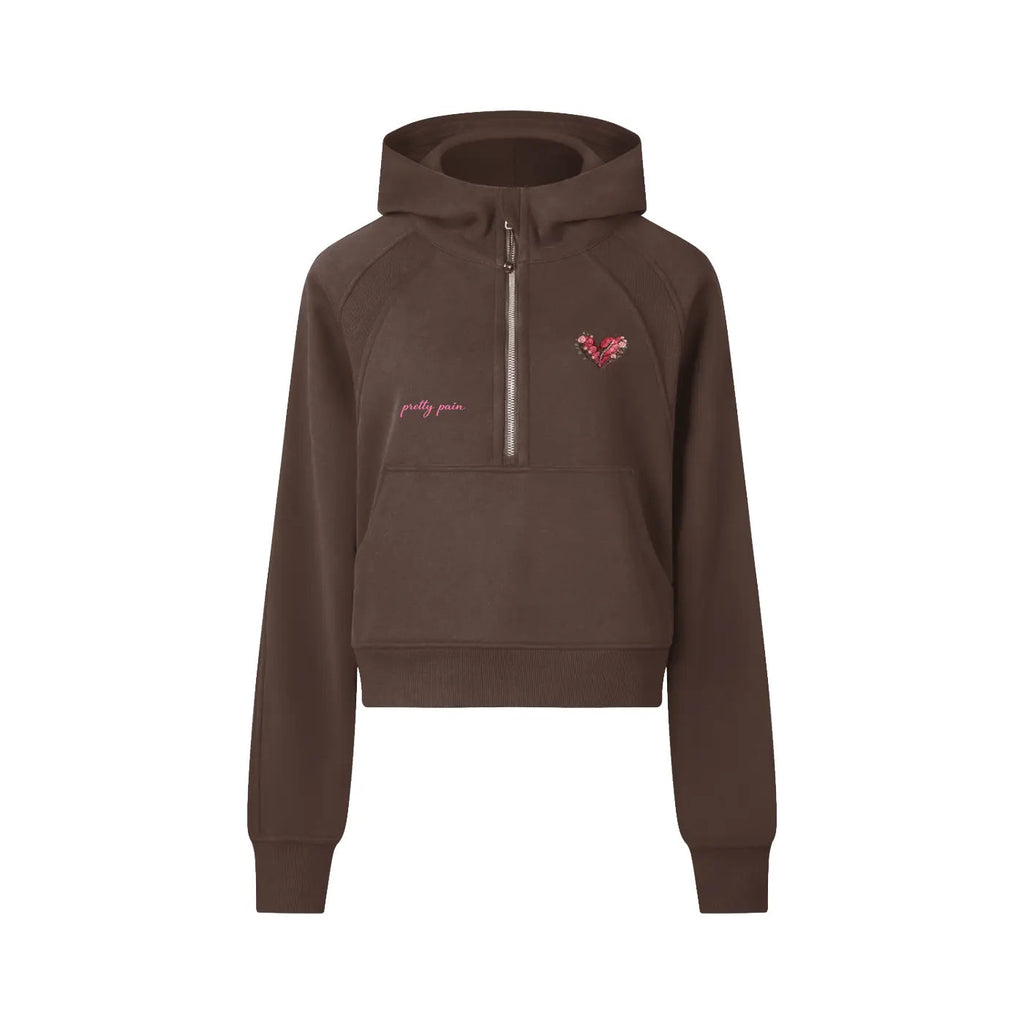 Women Cropped PRETTY PAIN Half-Zip Hoodie