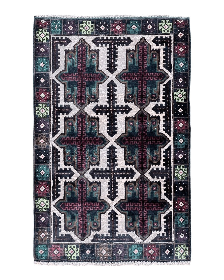 3 X 4.4 Vintage Handmade Tribal Wool Rug Balouchi Rug Afghan Rug Red Beige Green