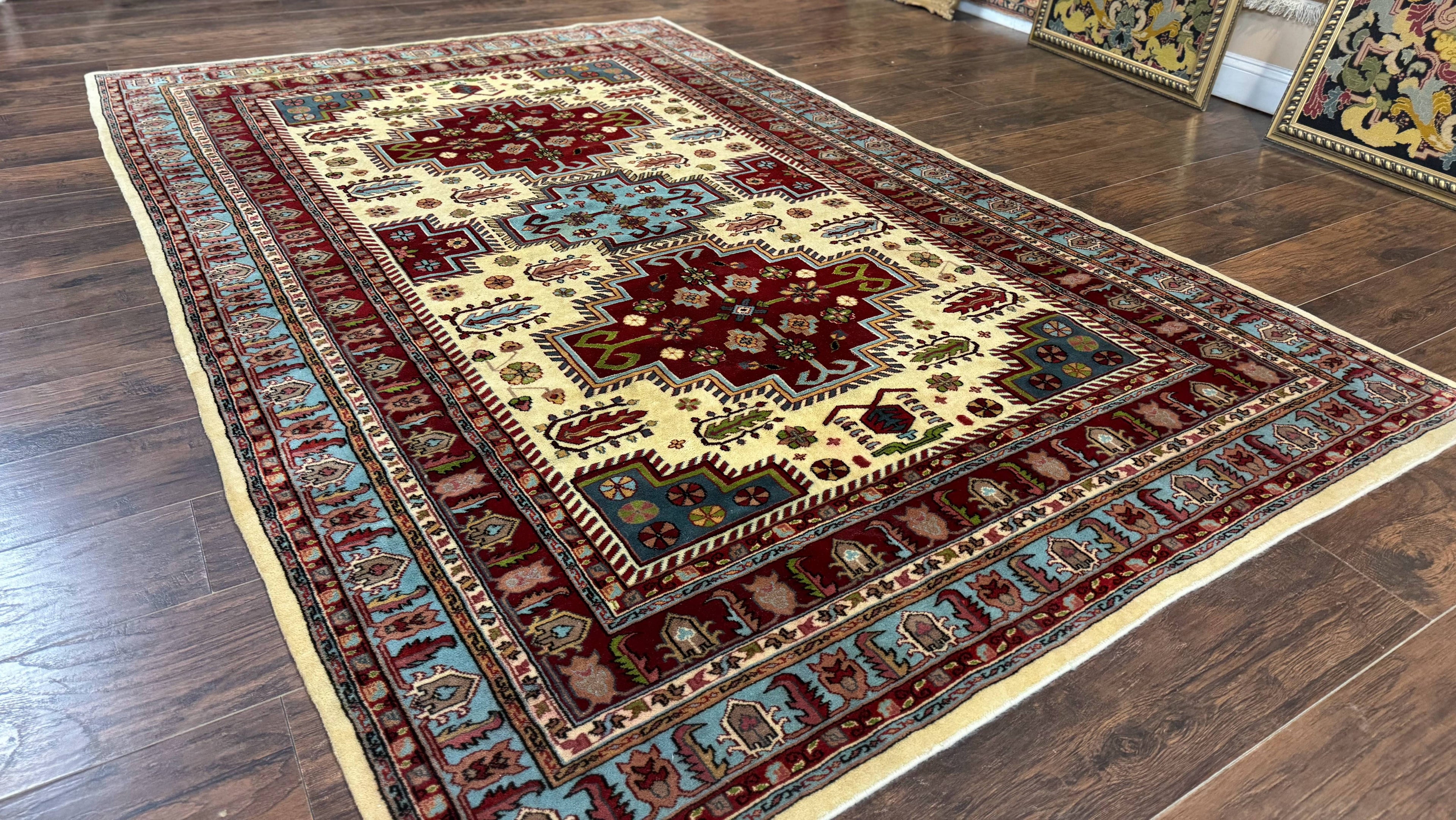 Turkish Kazak Rug 6x9, Geometric Medallions