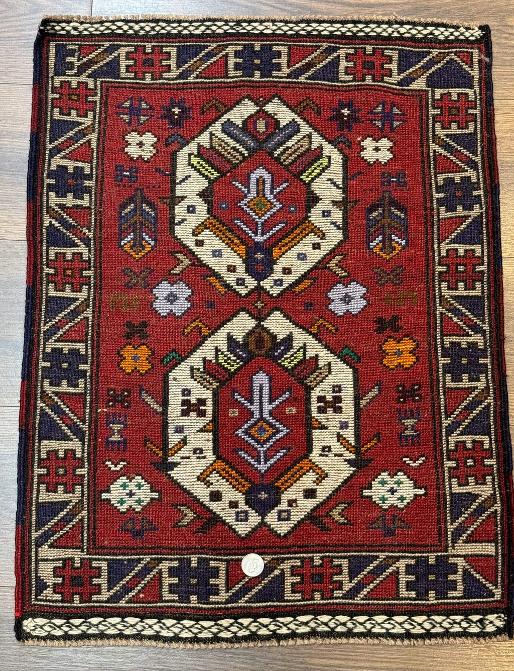 Small Persian Tribal Rug, Red and Ivory, Baluch Rug