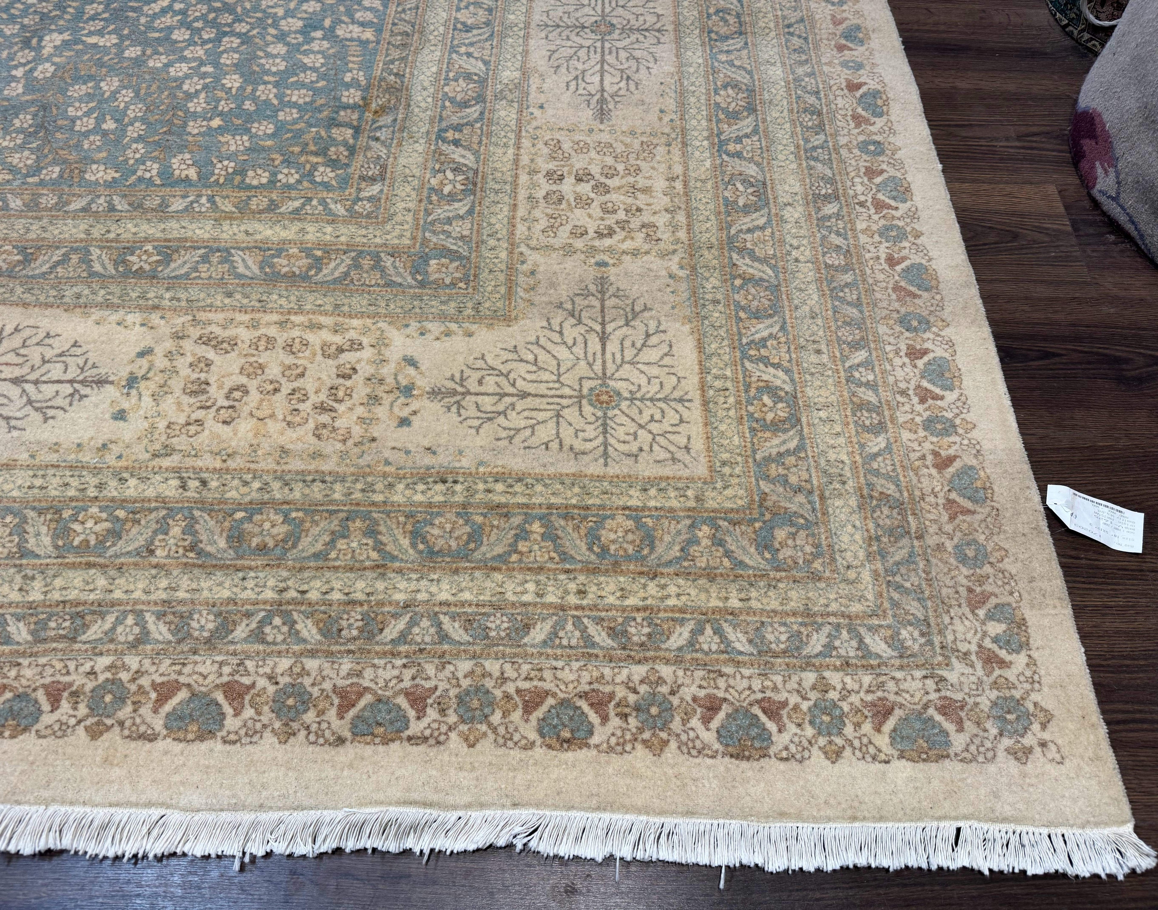 Palace Size Pak Persian Rug 12x18, Haji Jalili Design, Pakistani Carpet, Oat and Light Blue, Fine 260 KPSI