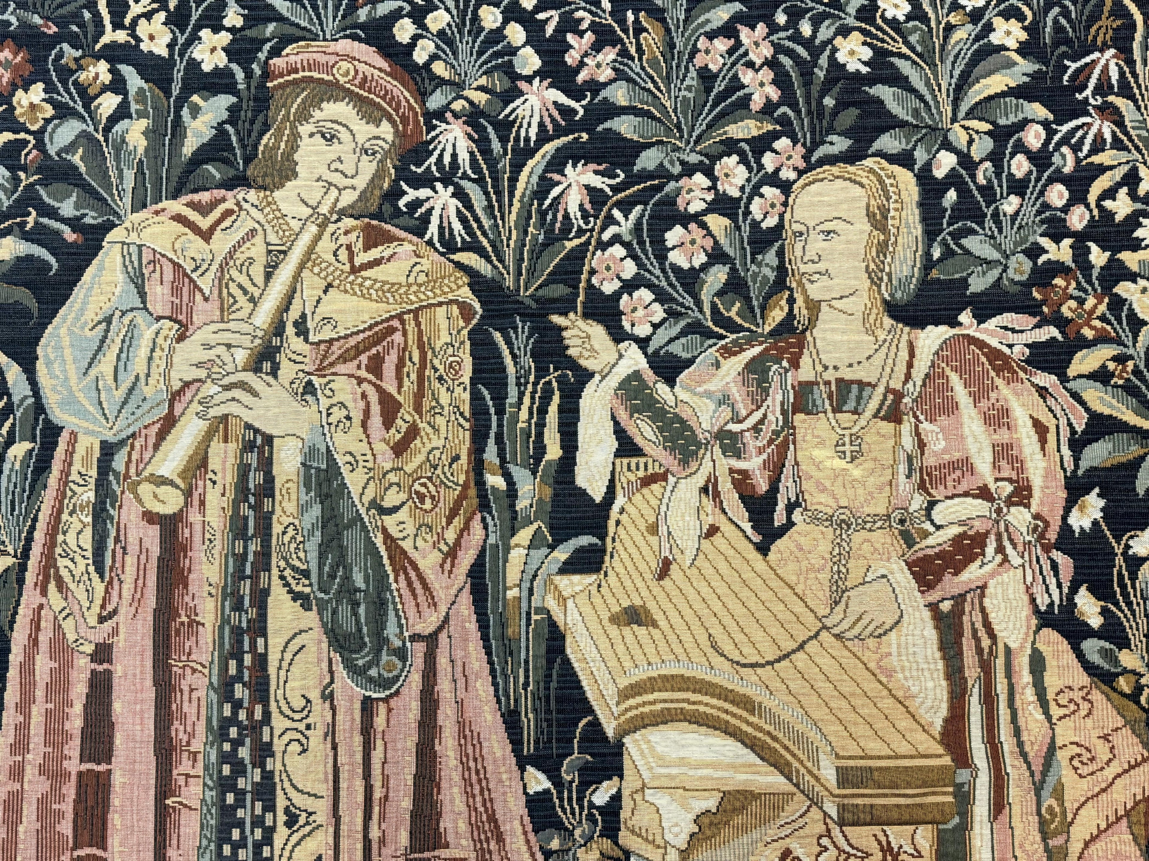 Vintage Belgium Tapestry 4x5, The Concet Musicians, Green