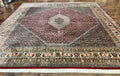 Square Indo Persian Bidjar Rug 10x10, Red, Handmade Vintage Wool Carpet