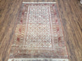 Antique Caucasian Shirvan Rug 4x6, Dagestan Area Rug, Wool Hand-Knotted Soft Red & Ivory 1920s Oriental Carpet, Soft Muted Colors