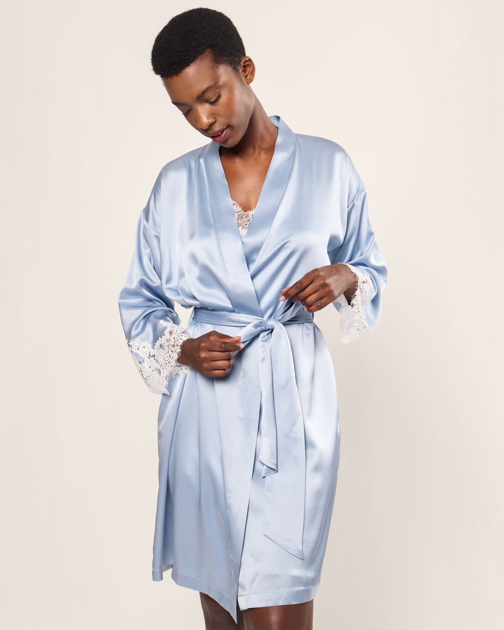 Women's Silk Lace Robe in Periwinkle
