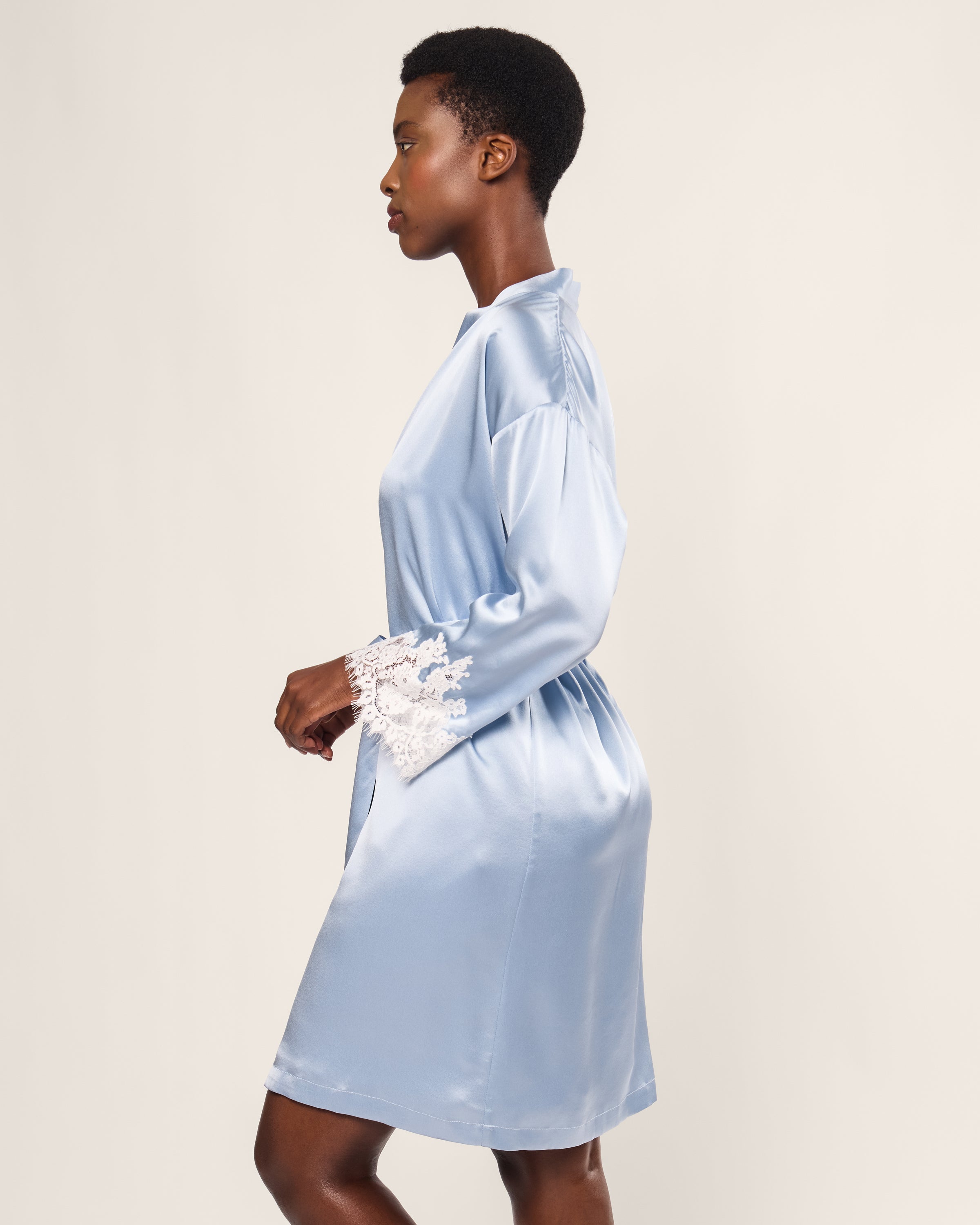Women's Silk Lace Robe in Periwinkle