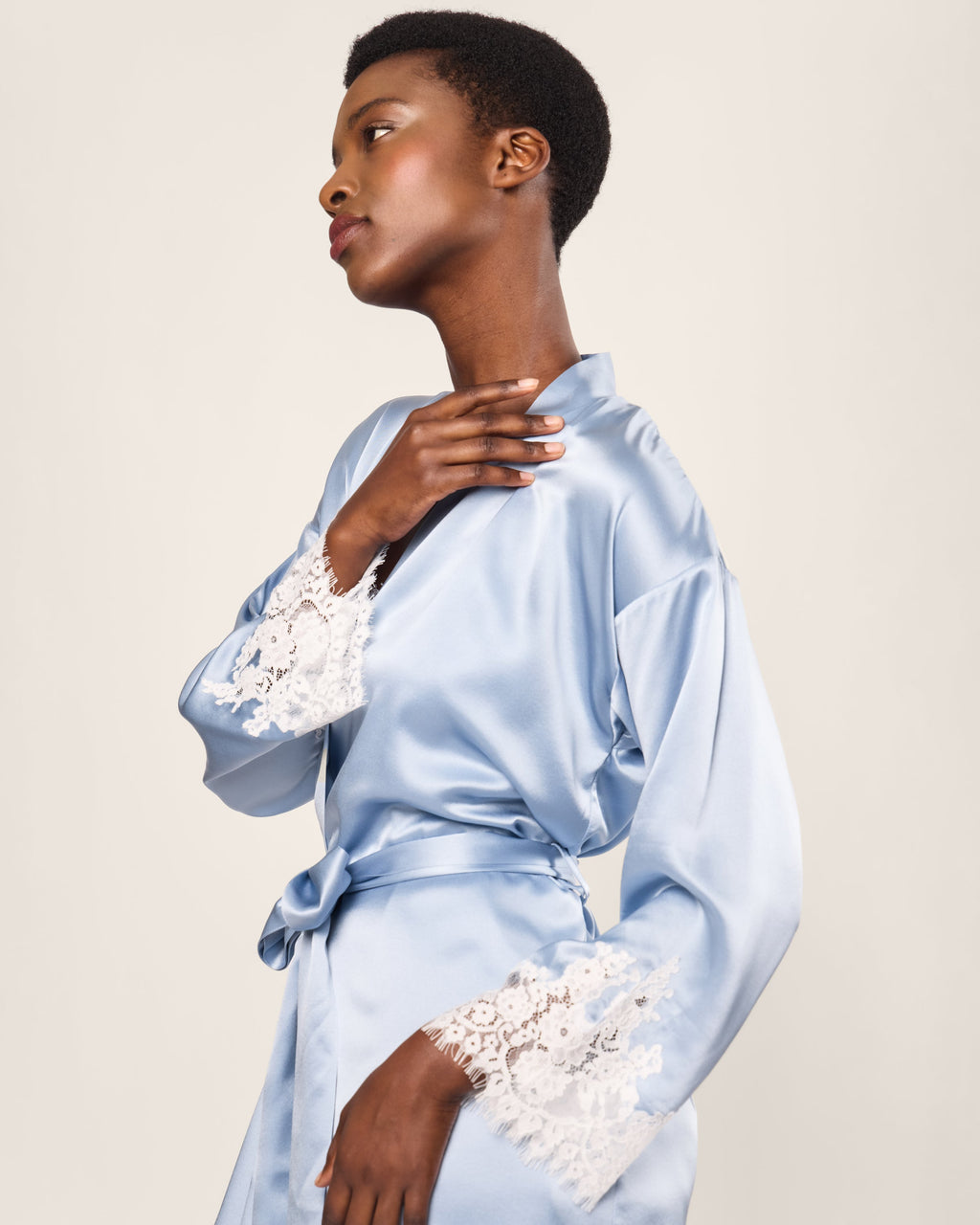 Women's Silk Lace Robe in Periwinkle