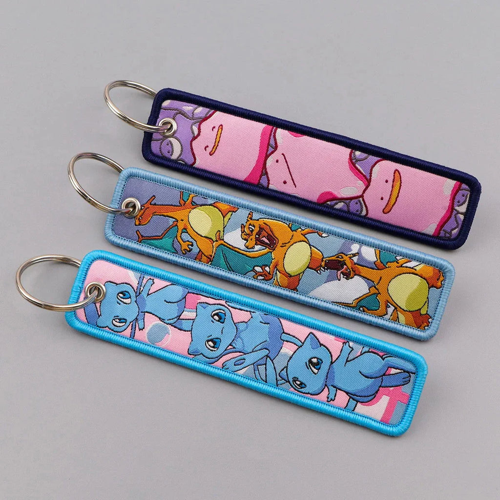 Anime Pokemon Key Chain Embroidery Key Fobs Cartoon Keychains for Car Key Ring Accessories