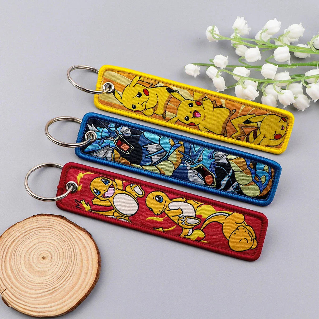 Anime Pokemon Key Chain Embroidery Key Fobs Cartoon Keychains for Car Key Ring Accessories