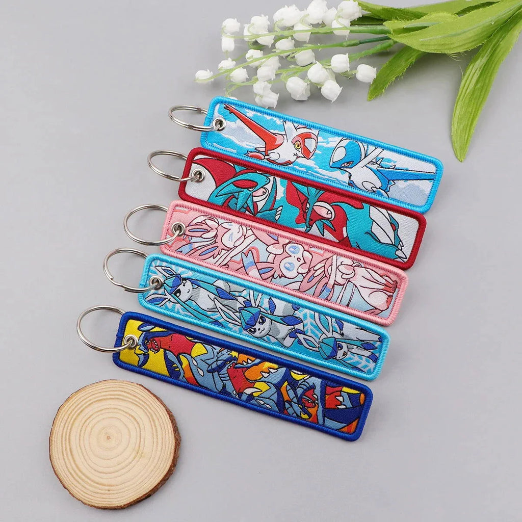 Anime Pokemon Key Chain Embroidery Key Fobs Cartoon Keychains for Car Key Ring Accessories