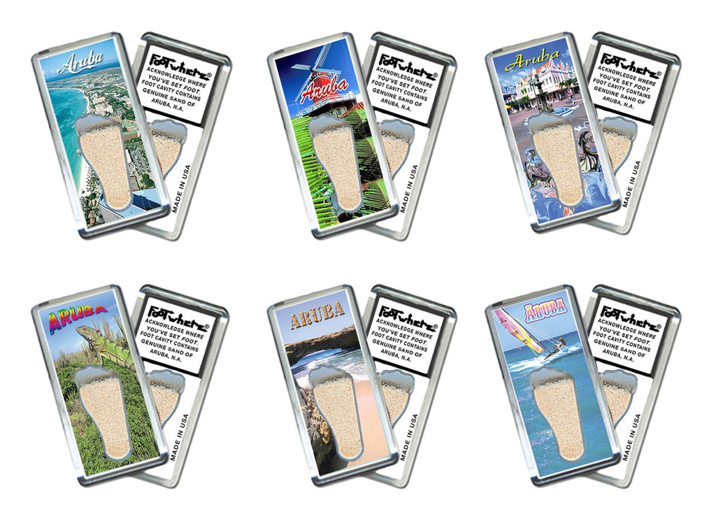 Aruba FootWhere® Souvenir Magnets. 72 pieces/6 assorted styles.
