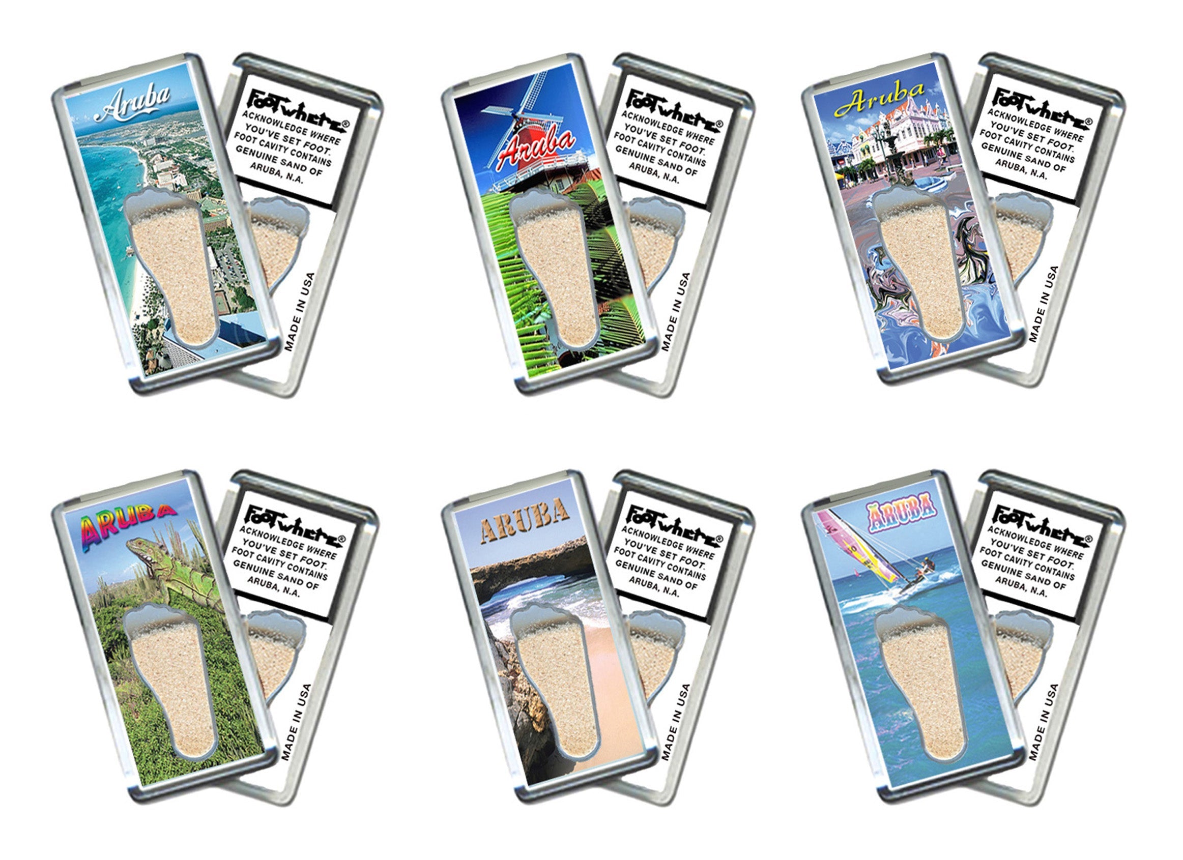 Aruba FootWhere® Souvenir Magnets. 72 pieces/6 assorted styles.