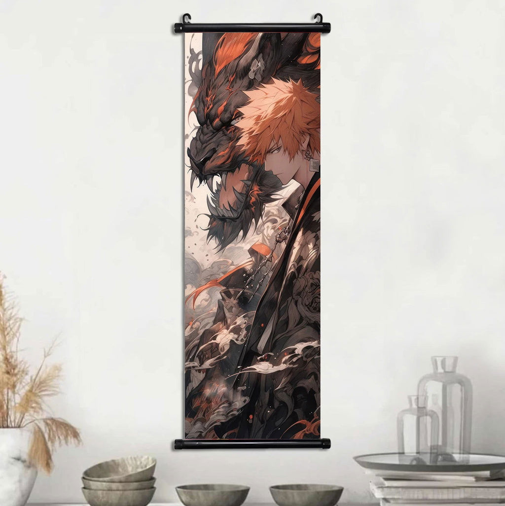 Bleach Anime Scroll Wall Art Poster, Decorative Print Ichigo Kurosaki, Hitsugaya Toshiro, and Grimmjow Jaegerjaquez Canvas Home Decor