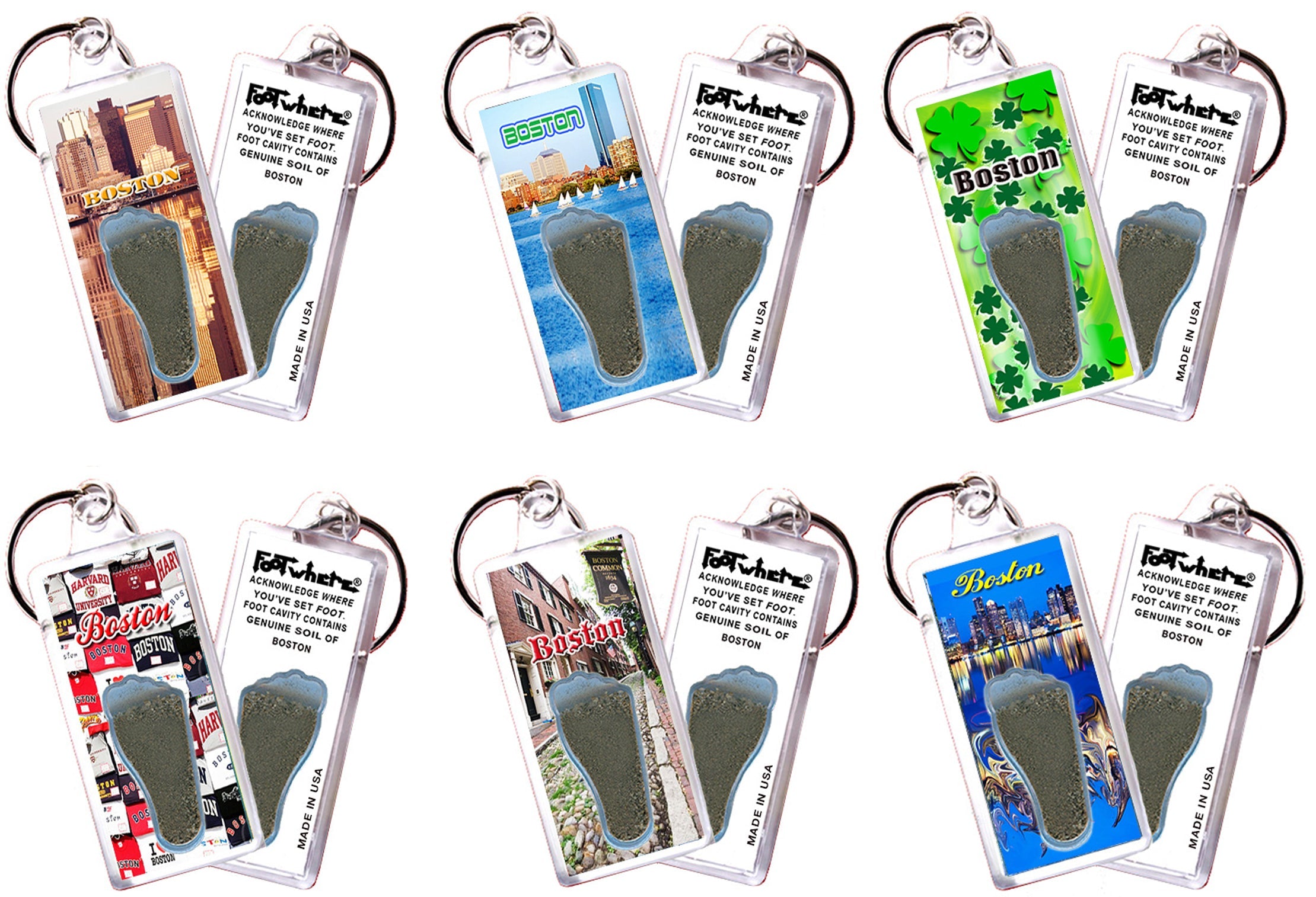 Boston FootWhere® Souvenir Keychain 72 pieces/ 6 assorted styles.