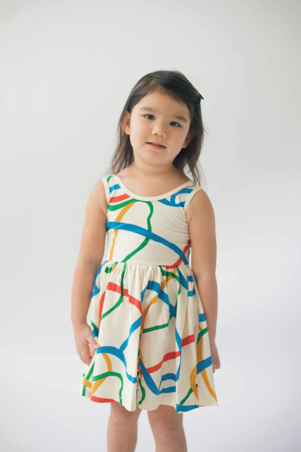 Sleeveless Twirl Dress in Wavy Lines
