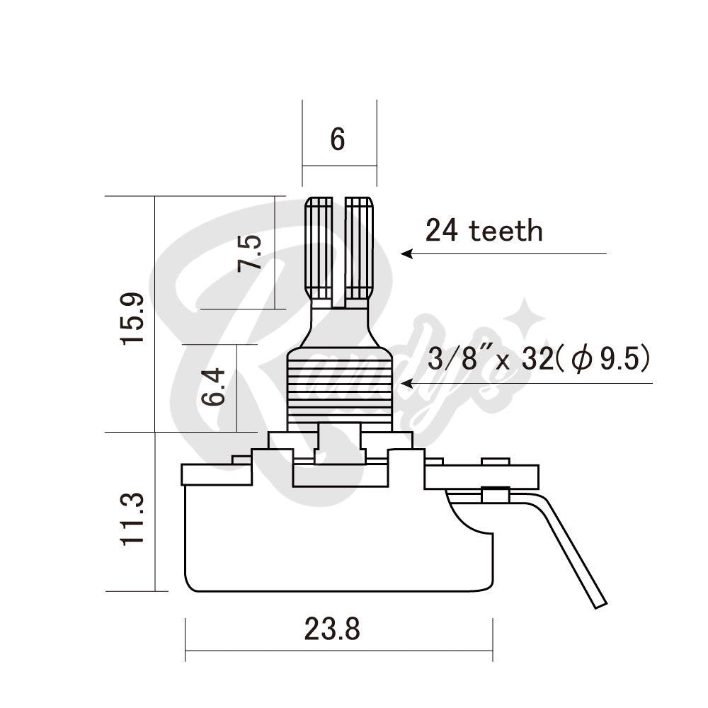 250K Ω Potentiometer for Bass, P90 & Single Coil Pickups - Fits Fender®