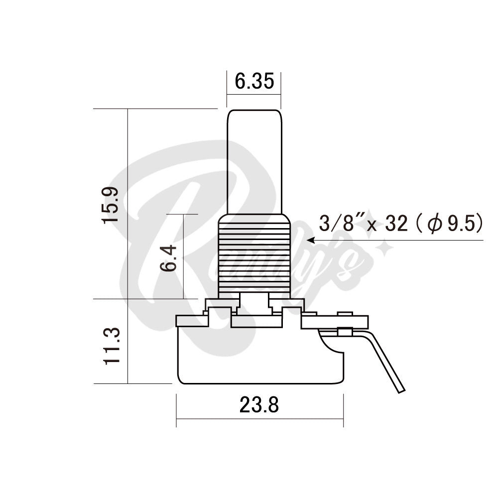 Vintage 550K Ω Potentiometer for Bass & Humbucker Pickups (Solid Shaft) - Fits Fender® Telecaster®