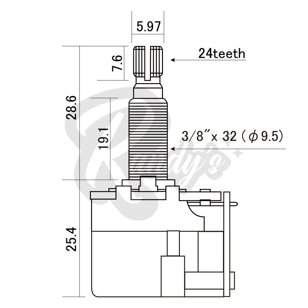 500K Ω Push Pull Potentiometer for Humbucker Pickups - Fits Gibson® Les Paul®