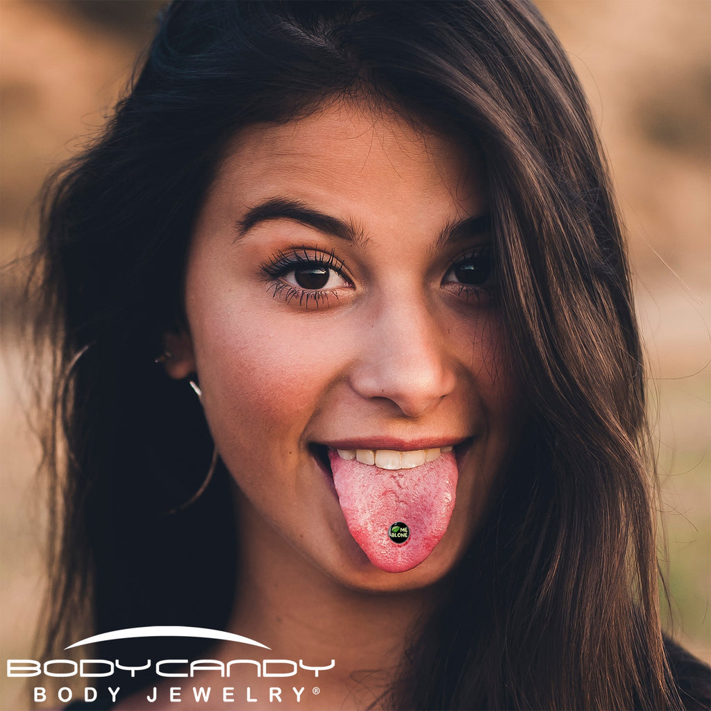 Black Green Leaf Me Alone Barbell Tongue Ring by Onyx O