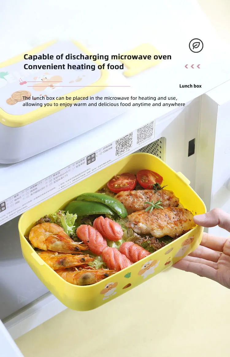 Cute Portable Lunch Box, Double-Layer Microwave-Safe Bento Box for Kids