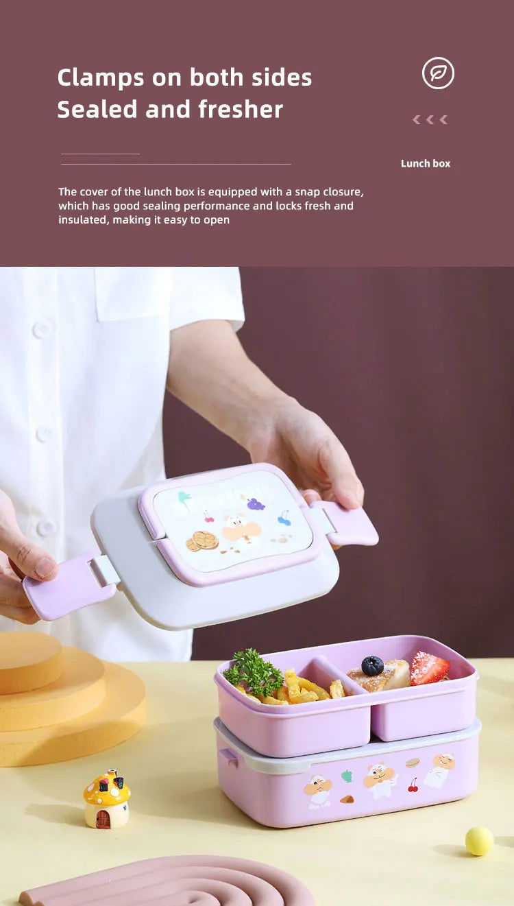 Cute Portable Lunch Box, Double-Layer Microwave-Safe Bento Box for Kids