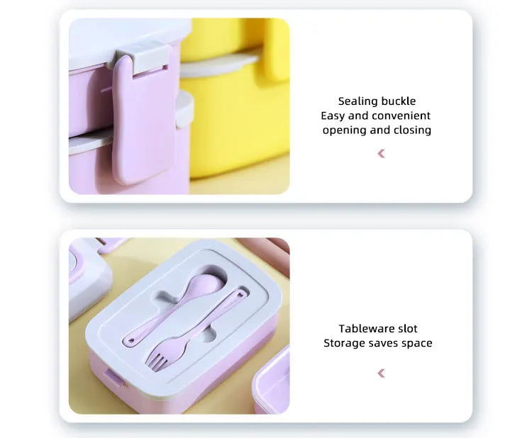 Cute Portable Lunch Box, Double-Layer Microwave-Safe Bento Box for Kids