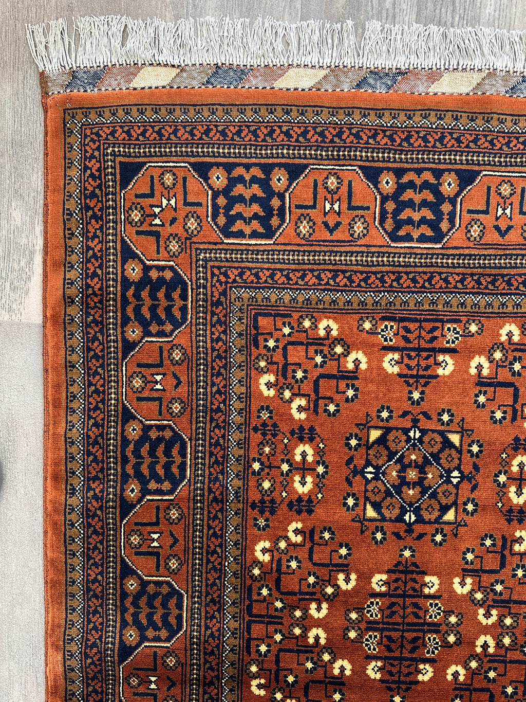 Hand-Knotted Afghani Bukharayi Rug | 6'7" x 10' Wool Area Carpet – Traditional Geometric Design