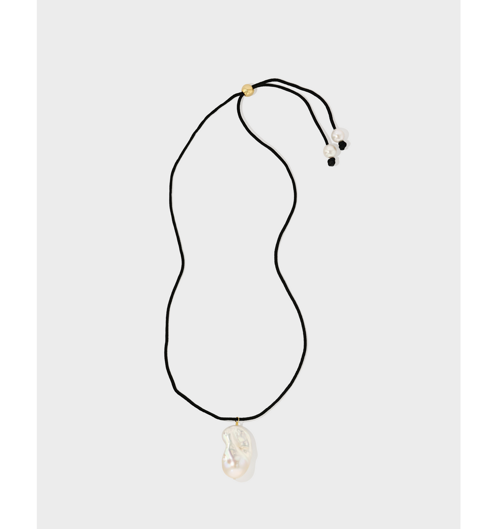 Floating Pearl Necklace Black Cord