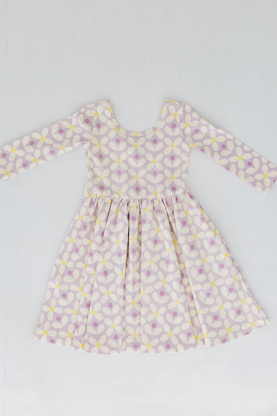 3/4 Sleeve Twirl Dress in Pale Purple Petals