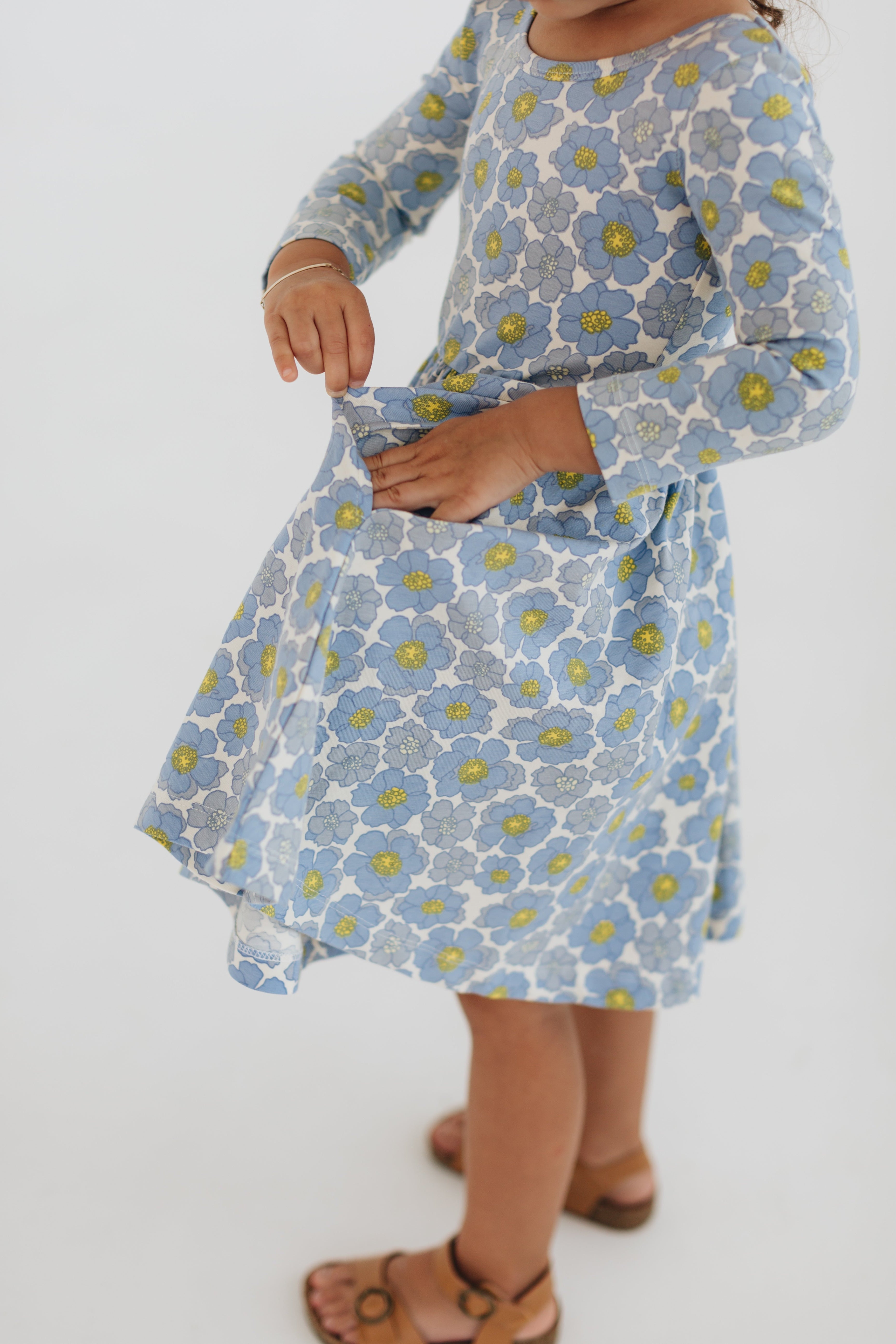 3/4 Sleeve Twirl Dress in Periwinkle Meadow