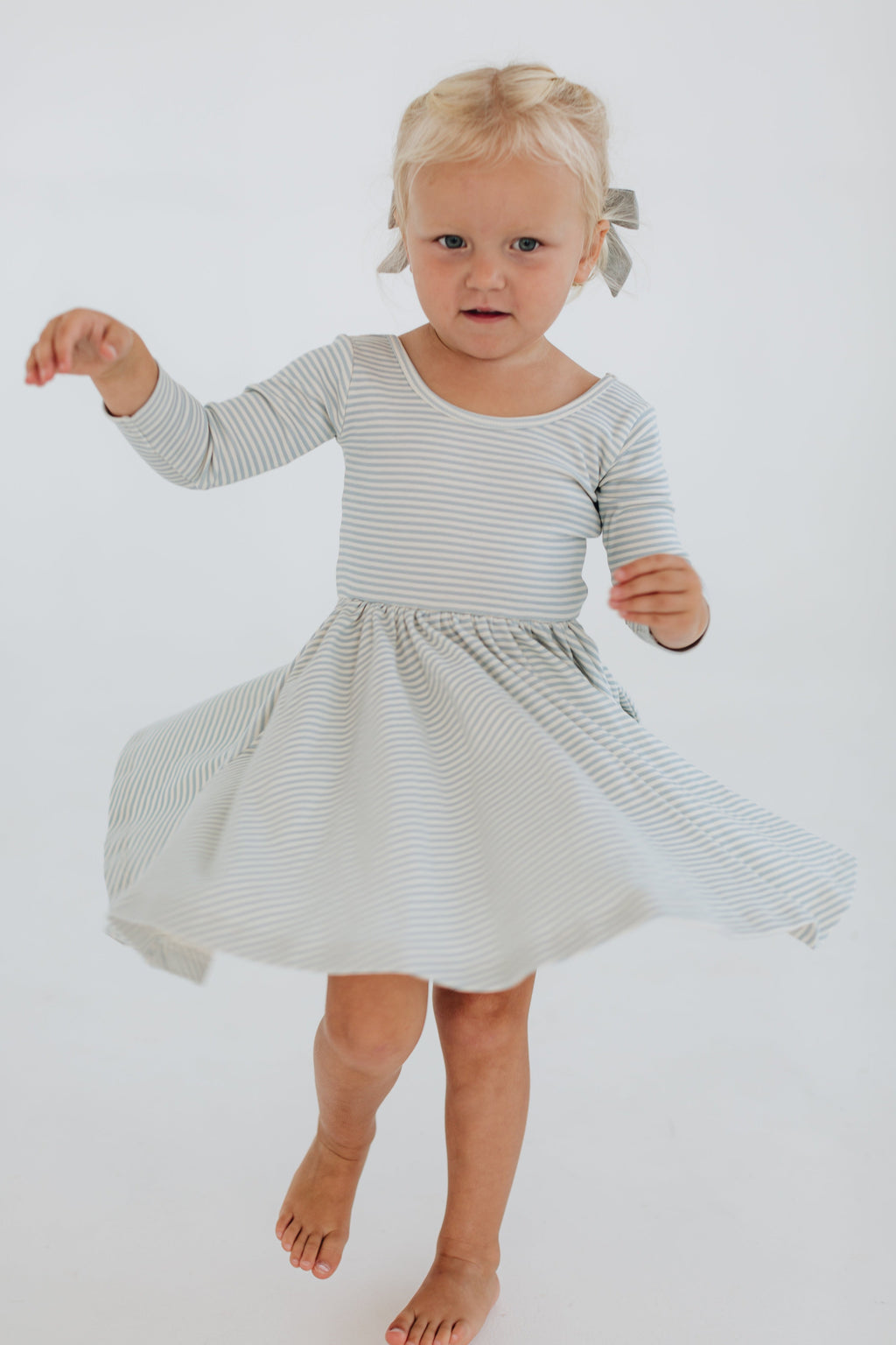 3/4 Sleeve Twirl Dress in Blue French Stripes