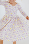 3/4 Sleeve Twirl Dress in Pale Purple Petals