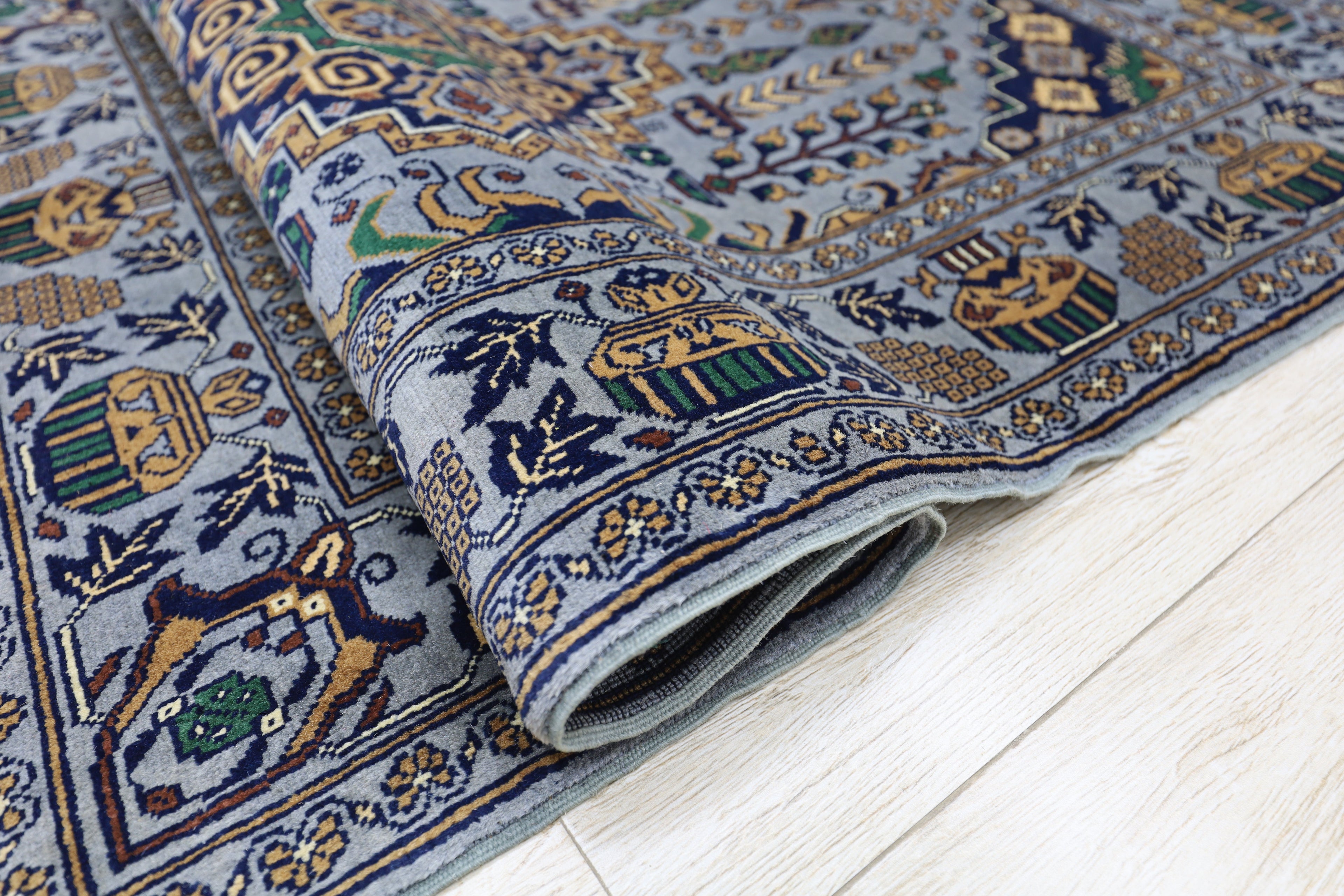Hand-Knotted Afghani Zerkhaki Wool Rug – 3’4″  x  4’11″